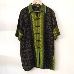 Traditional Thailand style top green multi-colored tunic